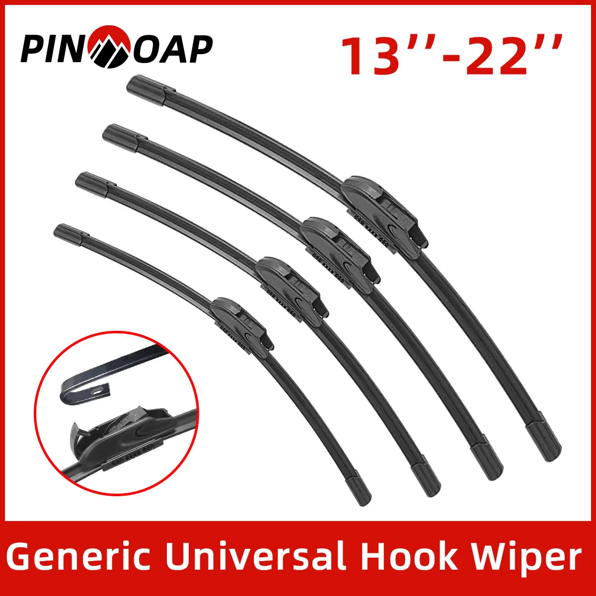 

PINMOAP 1PC Automotive Windshield Wiper 13-22inch J/U-Shaped Hook Windshield Wiper Blade Natural Rubber Strip Automotive Parts