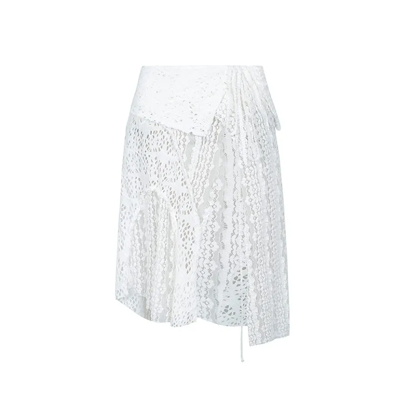 Karrcat Grunge Aesthetics Lace Skirt Japanese Y2k Vintage Irregular White Skirt Harajuku High Street Cut Out Skirt Korean Style