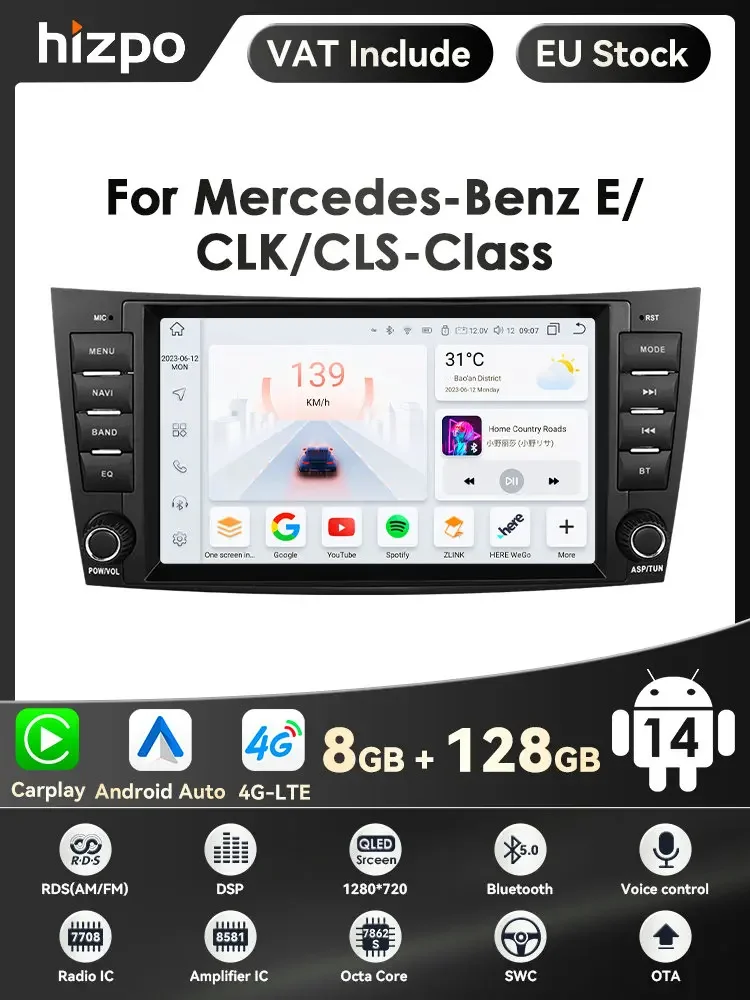 4G-LTE Carplay Android Autoradio GPS für Mercedes Benz E-Klasse W211 E200 E220 E300 E350 E240 E270 E280 W219 Multimedia Autoradio