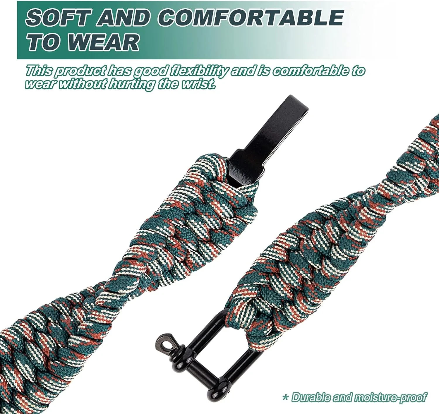 Paracord Bracciale di Sopravvivenza Regolabile 3 Fori Lega U Fibbia Camo Intrecciato 7 Core Corda di Campeggio Esterna Escursionismo Strumenti Per