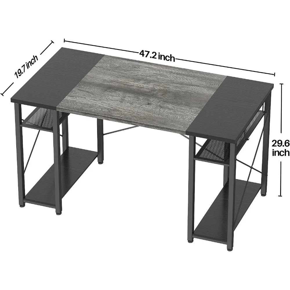Large 48 Inch Office Desk with Storage Shelves, Study Writing Table, Sturdy PC Desk for Home Use, CPU Stand Included