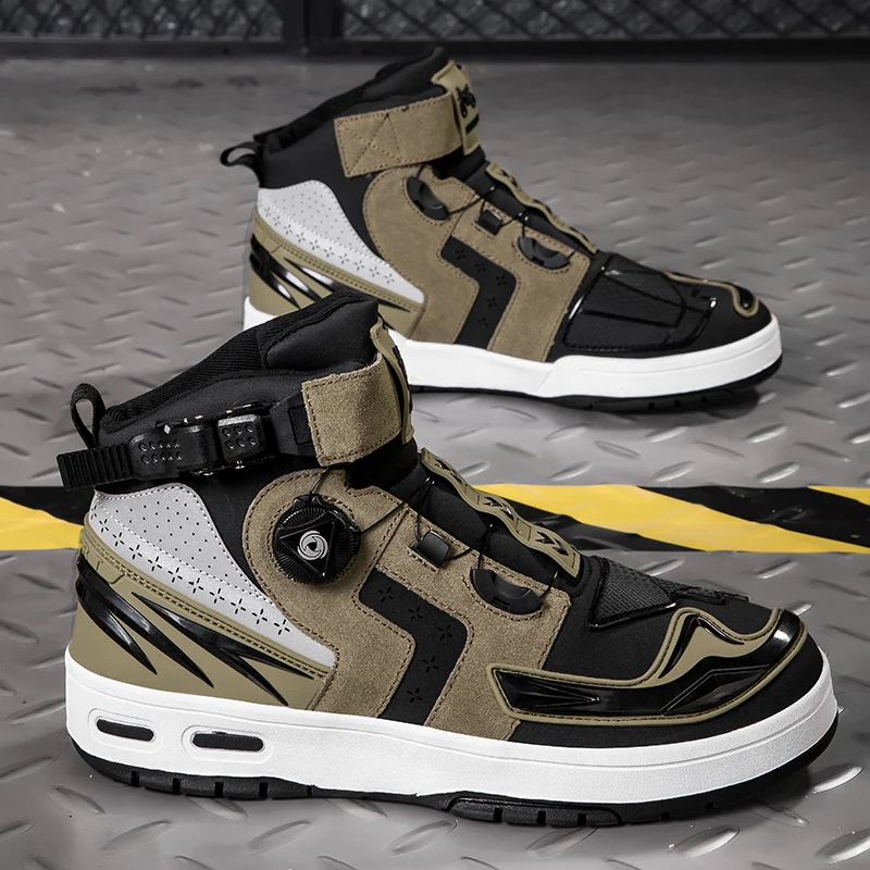 

Высокие повседневные мотоциклетные туфли. Модные и модные противоскользящие мотоциклетные ботинки. Износостойкая кожаная мотоциклетная обувь для верховой езды.