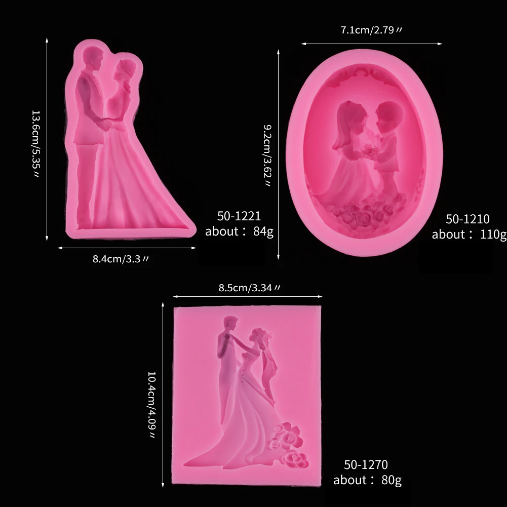 Bride and Groom Silicone Mold for Wedding Cake Decorating Fondant Chocolate Candy Cupcake Polymer Clay Cake Topper