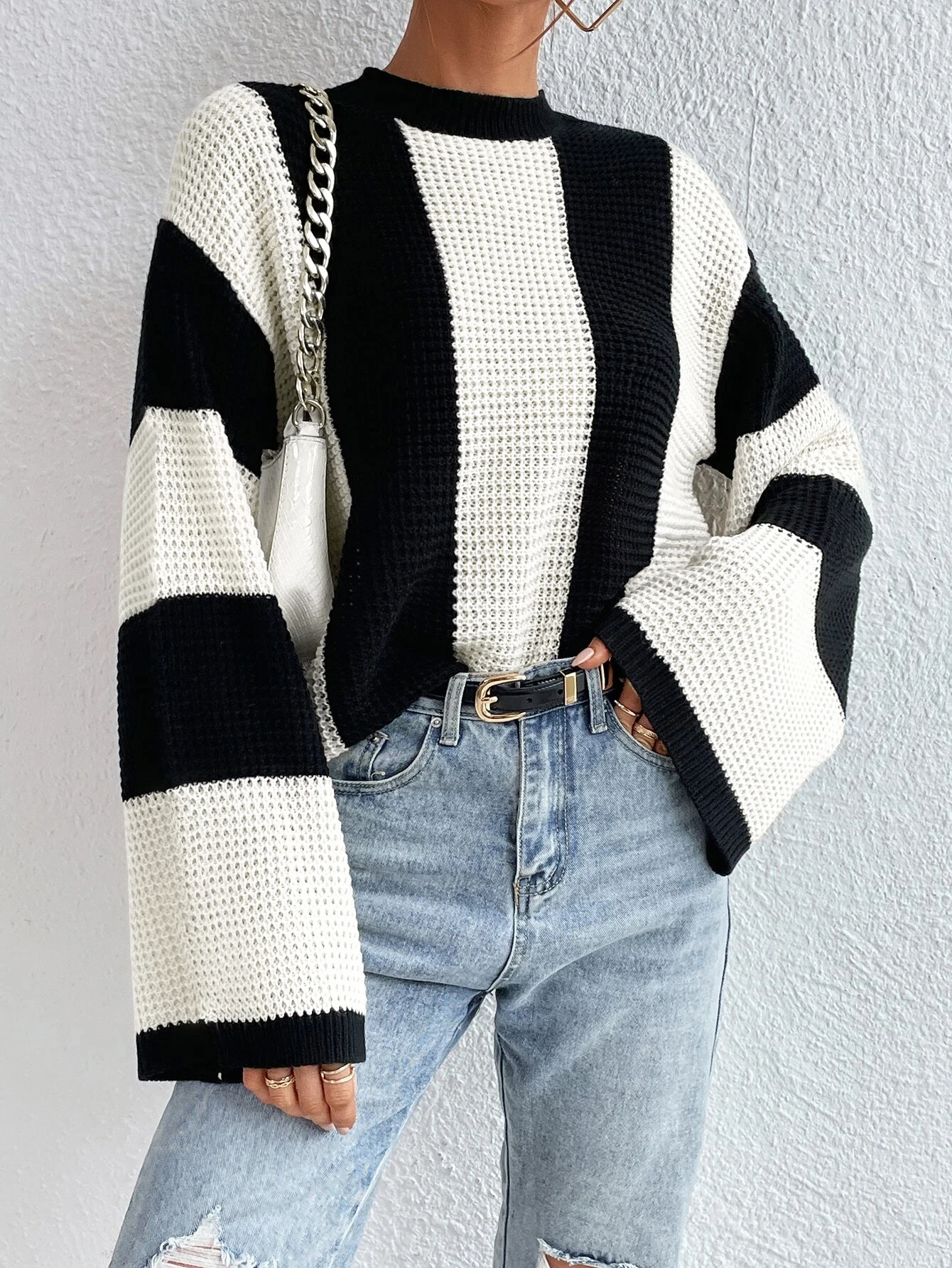 

Женский трикотажный топ с цветными вставками и спущенным плечом, повседневный, с длинным рукавом, круглым вырезом, для весны и осени, удобная трикотажная одежда