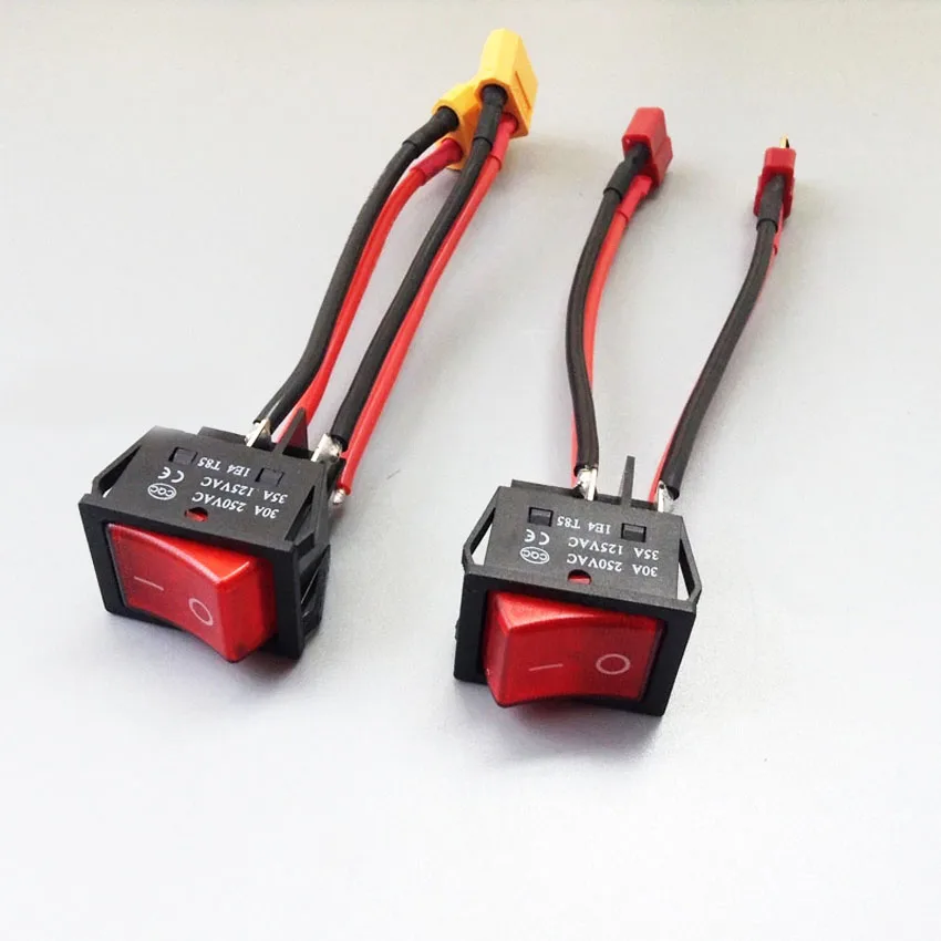 30A 12V 24V Battery Main Switch Large Current On-off with XT60/T Plug 14AWG Wire for RC Tug/Bait Boat 550 775 Brushed Motor