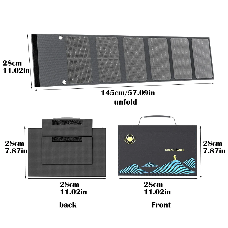 1000W, składany panel słoneczny w formie torby, z możliwością składania w 6 części, z wyjściem DC i USB, do ładowania telefonów i power banków, idealny na kemping, wędrówki i podróże. — 2