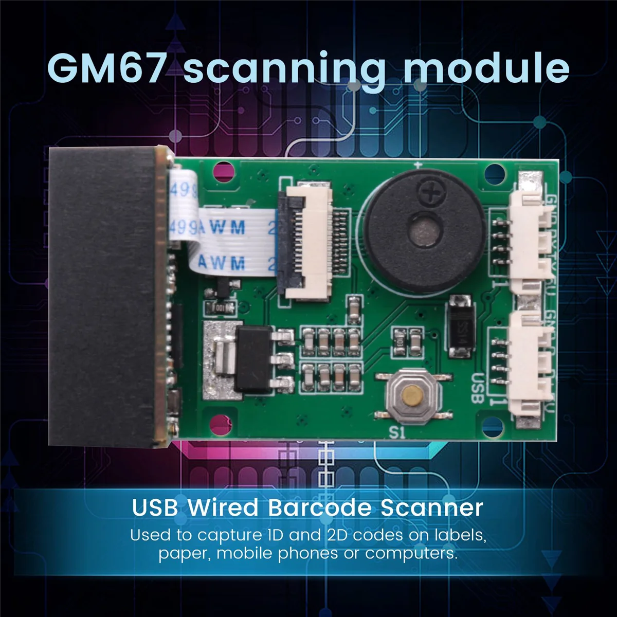 Escáner de código de barras UART GM67 1D/2D USB, lector de módulo de escáner de código QR