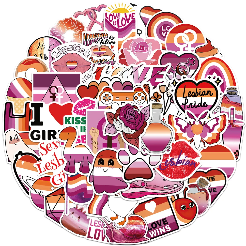 10/25/50pcs Lesbian Pride Stickers Graffiti Love Decals for Laptop Pad Phone Luggage Water Bottle Skateboard Car Bumper Fridge