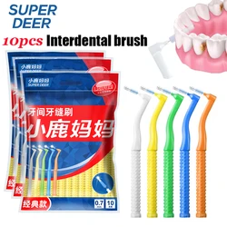 Super Deer 10Pcs/Bag L-Shape Interdental Brush For Dental Orthodontic Push-Pull Cleaning Brush Between Teeth Oral Hygiene Care