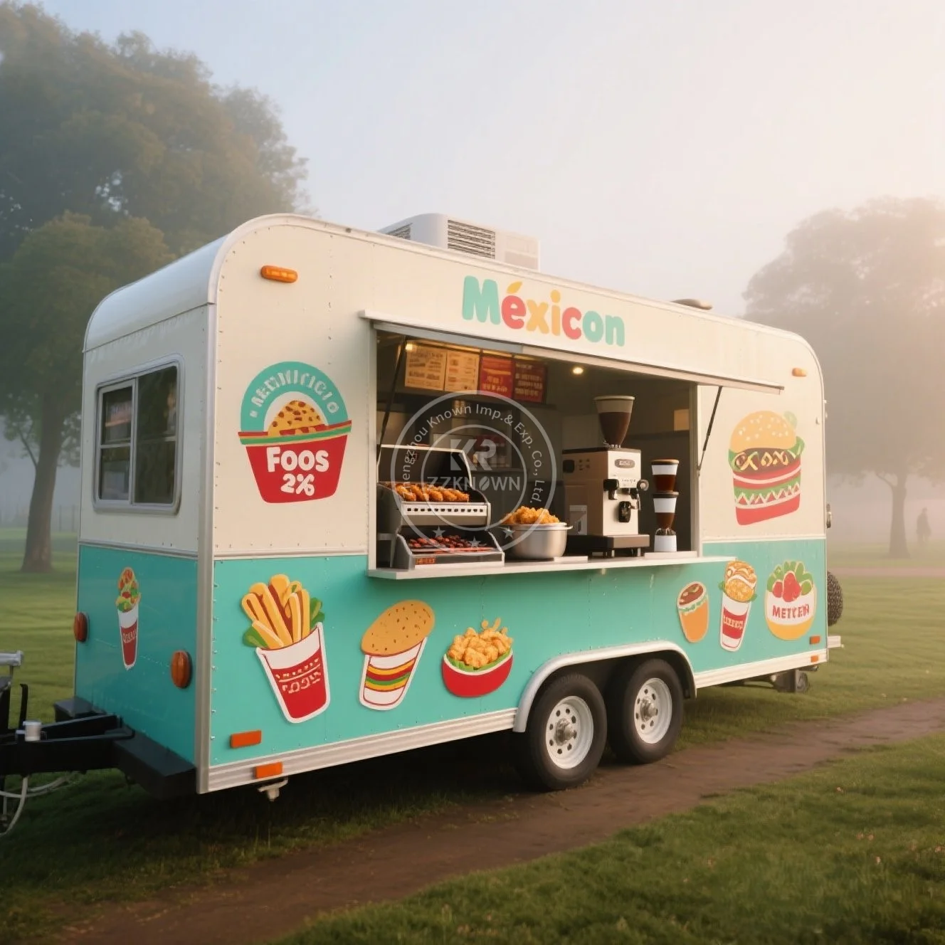 Towable Food Trailer for Sale Ice Cream Vending Carts Stainless Steel Food Truck Food Tractor Support Customization