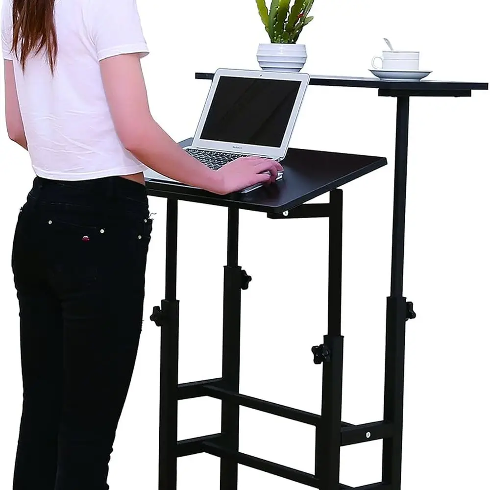 Adjustable 2-Mode Desk Stand with 2-Inch Carpet Wheels for Home Office, Black