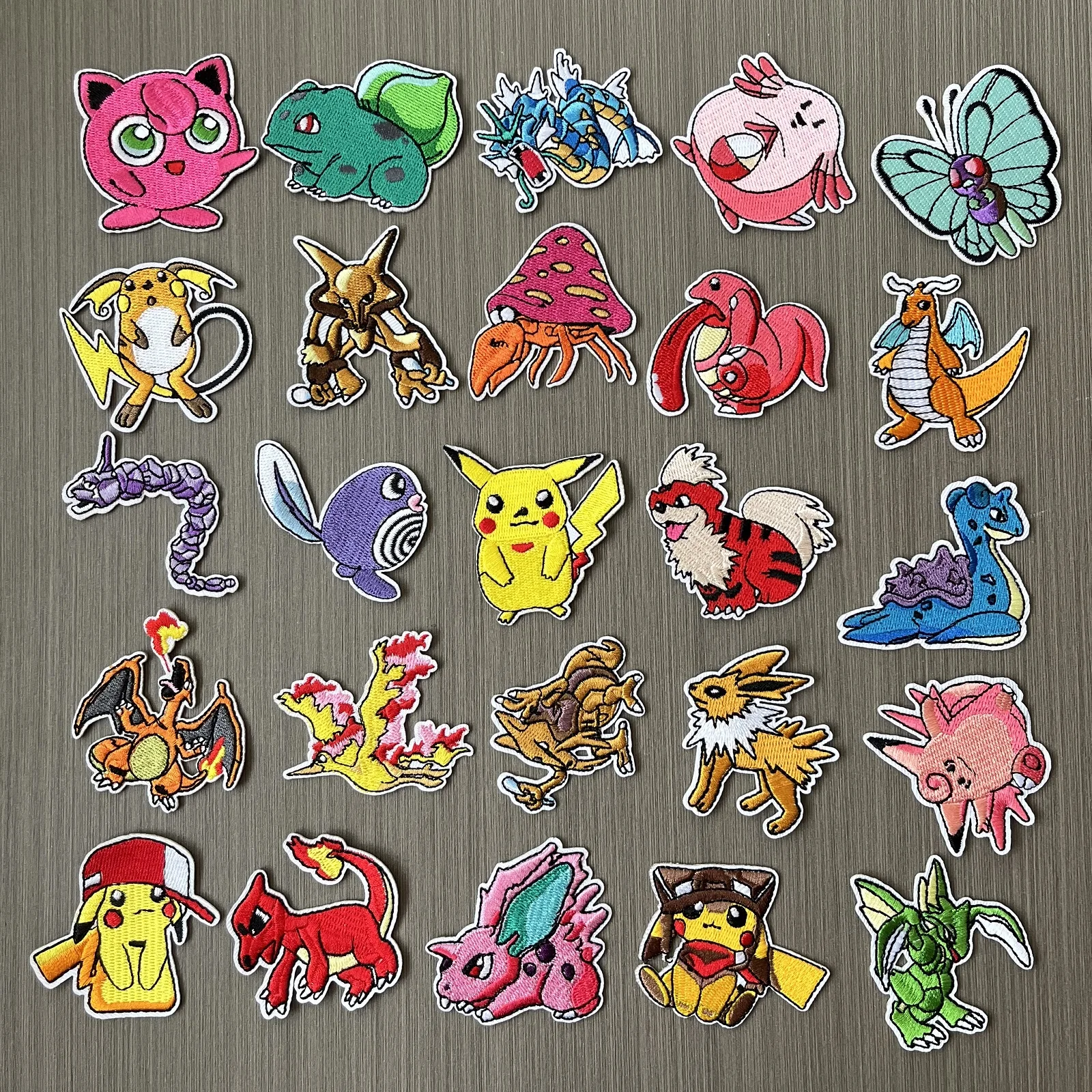 25Pcs Cartoon Pikachu Game Pokemon Monster Character DIY for Clothing Sew Ironing Embroidery Patch Coat Hat Stickers Appliques