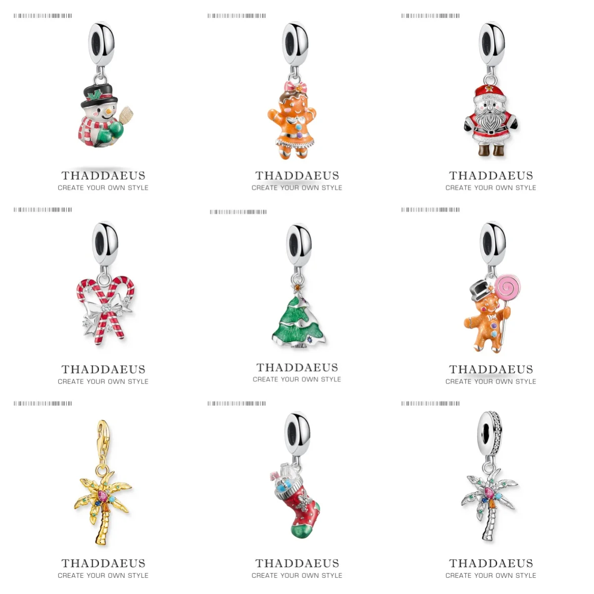 

Dangle Charm Pendant Snow Man Christmas Tree Santa Claus Gingerbread Fine Jewelry Trendy 925 Sterling Silver Gift For Women Men