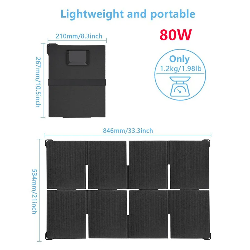 High Efficiency 80W/45W Portable Foldable Solar Charger DC USB-A Type-C Ports Solar Panel for Power Station Phone Camping Hiking view 2