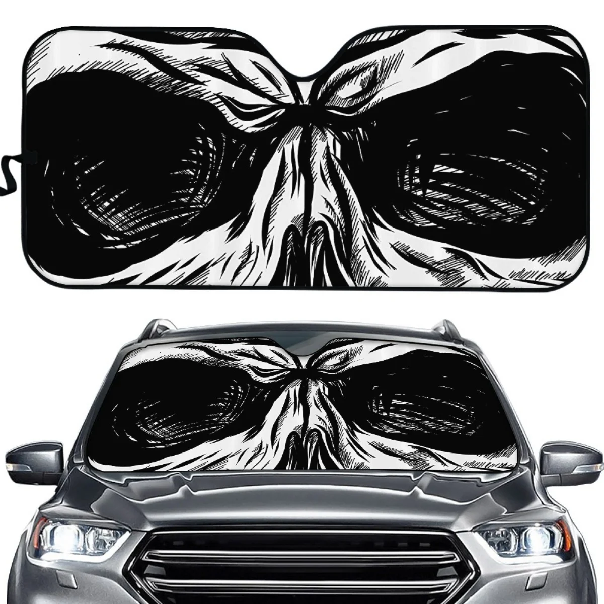 Car Sun Shade Halloween Gift Scary Skeleton Pattern Easy Installation Dirt Resistant Car Accessories Windshield Covers Fashion