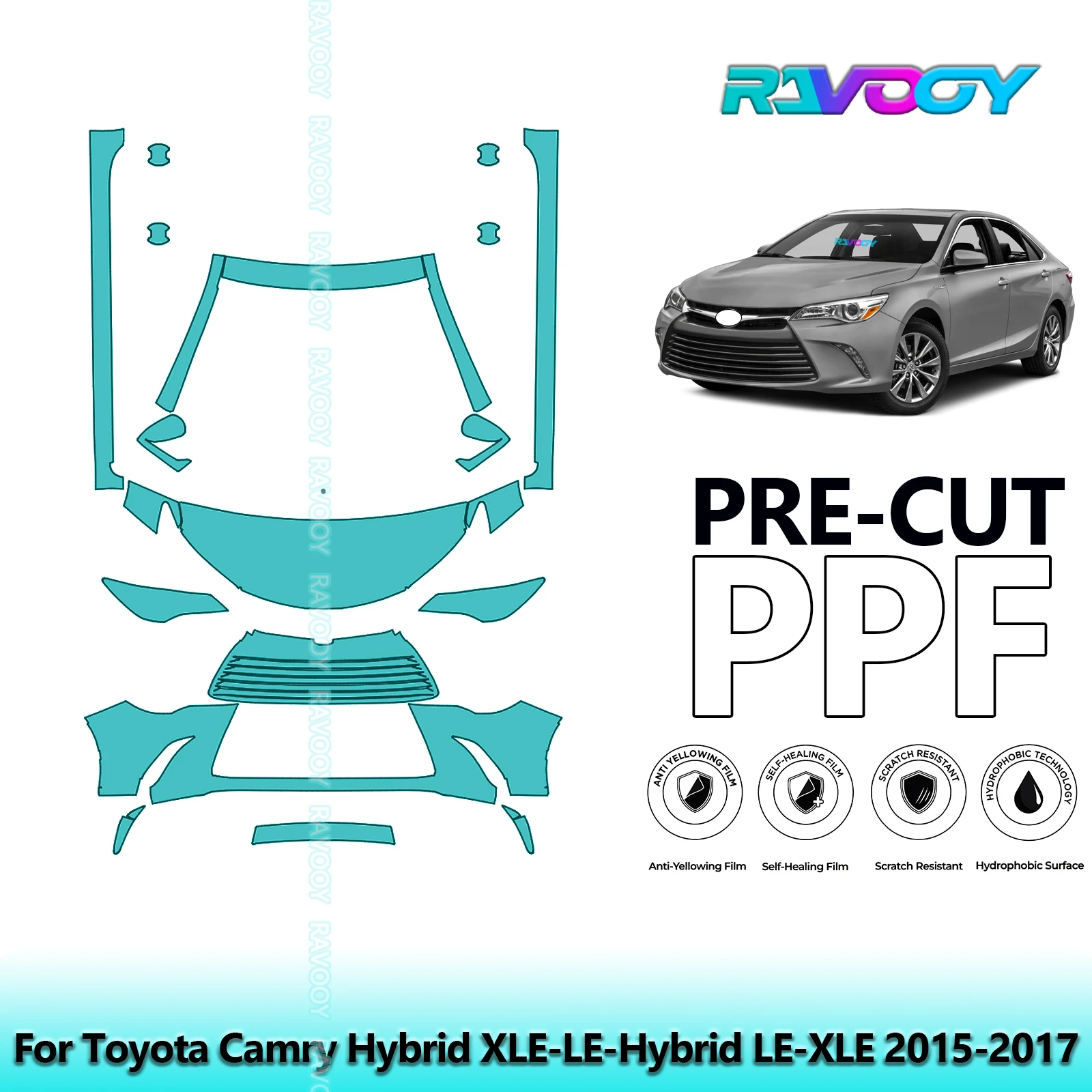

8.5Mil Precut Paint Protection Film PPF Clear Bra Front Kit+Rockers For Toyota Camry Hybrid XLE-LE-Hybrid LE-XLE 2015-2017