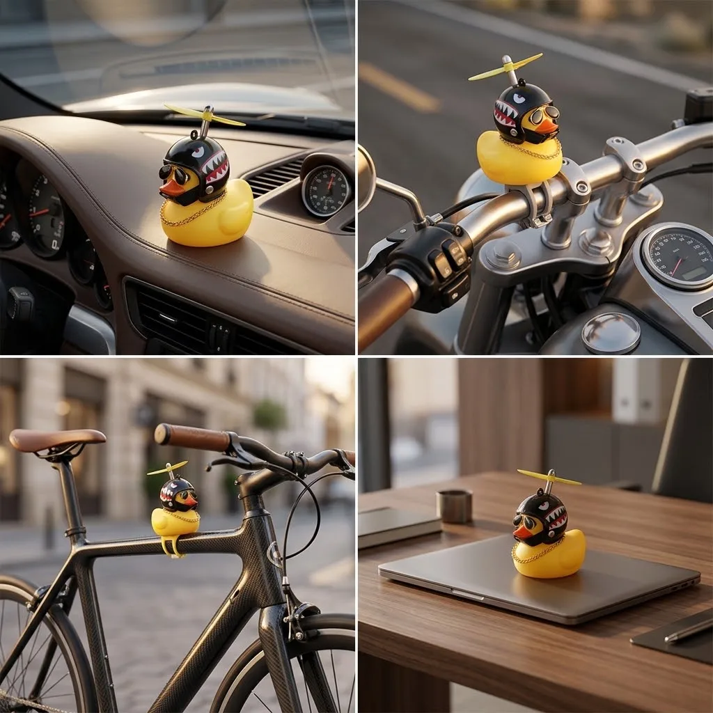 Gummienten-Auto-Dashboard-Ornament mit Propellerhelm, lustige gelbe Ente, Auto-Innendekoration, Motorrad- und Autozubehör – Detail 4