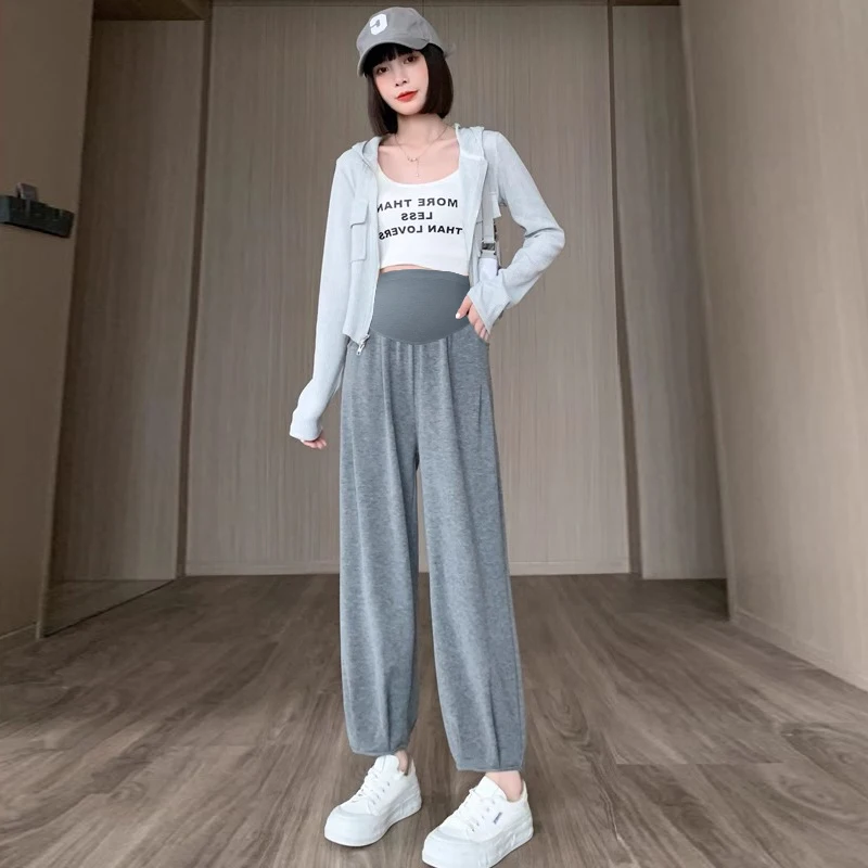 

Korean Style Pregnancy Radish Pants Solid Color Soft and Comfortable Maternity Trousers Ankle-length Pregnant Woman Belly Pants