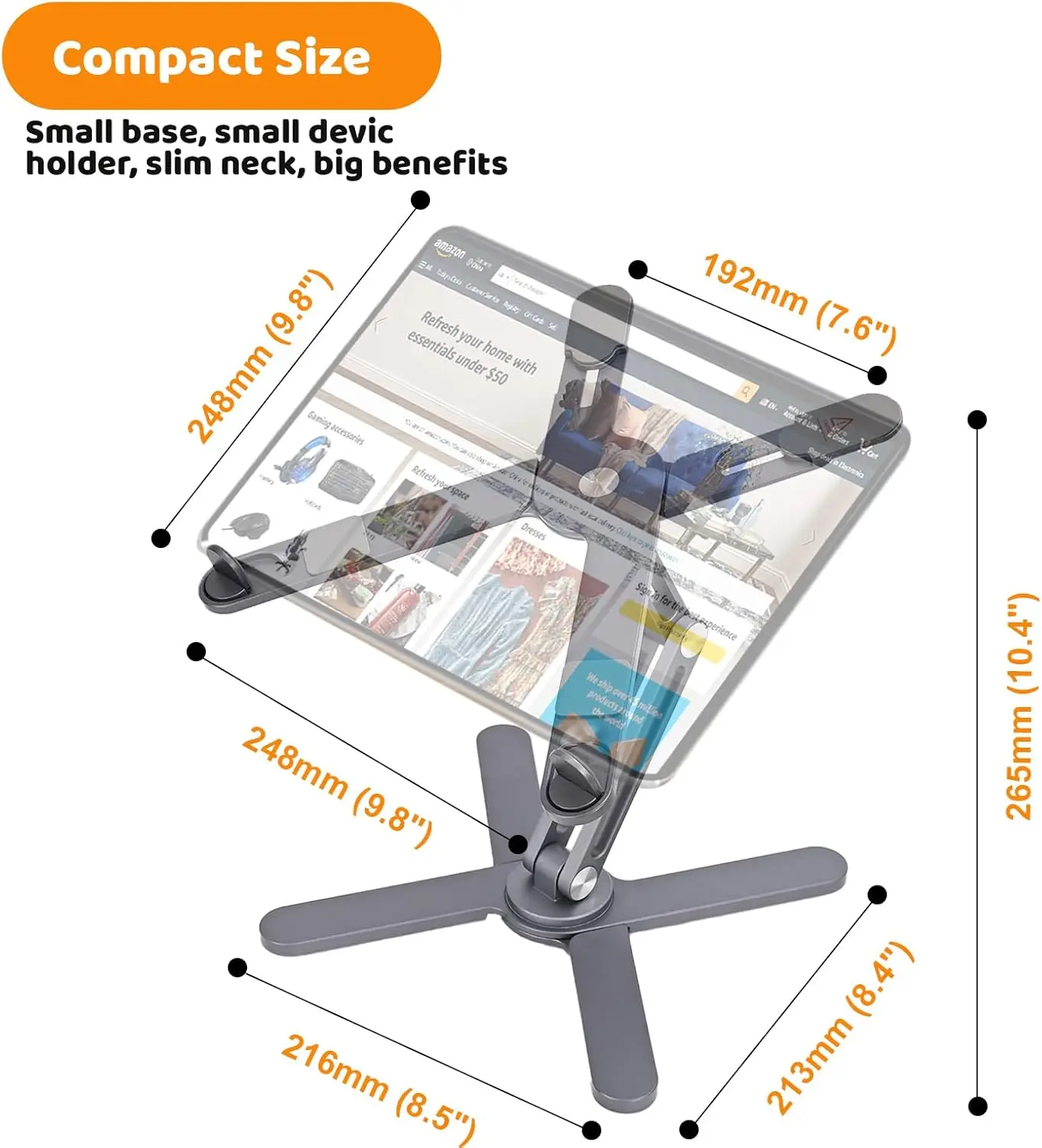 Laptop Stand 360° Rotating Metal Riser, Foldable for Desk, Fits Laptops up to 16' Grey