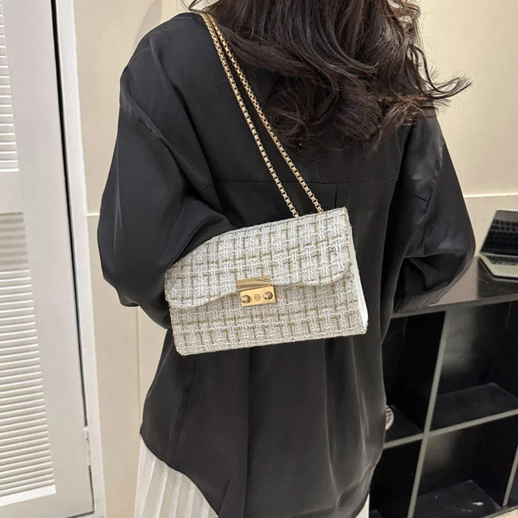 Fashion PU Leather Shoulder Bag Chain  Crossbody Bags Designer Women Small Fragrance Style Texture Square Bag Woven Striped