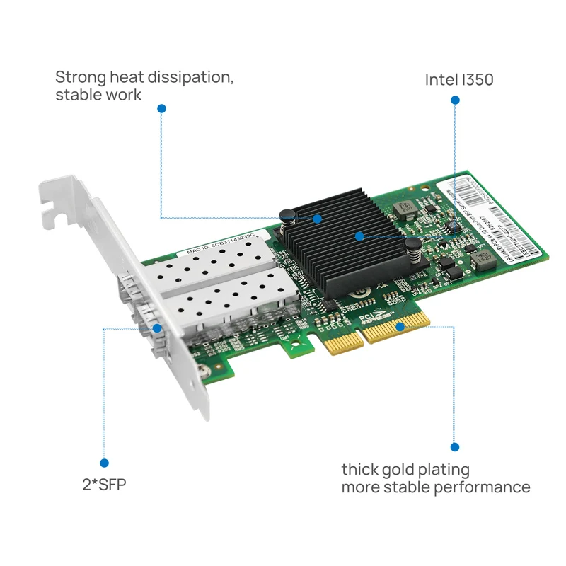LREC9712HF-2SFP PCIe x4 محول خادم SFP ثنائي المنفذ 1G (Intel I350)