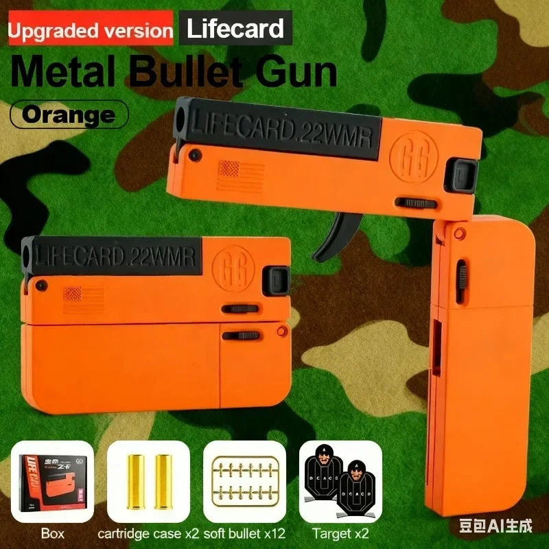 Pistola de balas suaves de aleación de tarjeta de vida, pistola de juguete de Metal plegable para niños, juego táctico para niños recién llegado con balas y objetivos blandos
