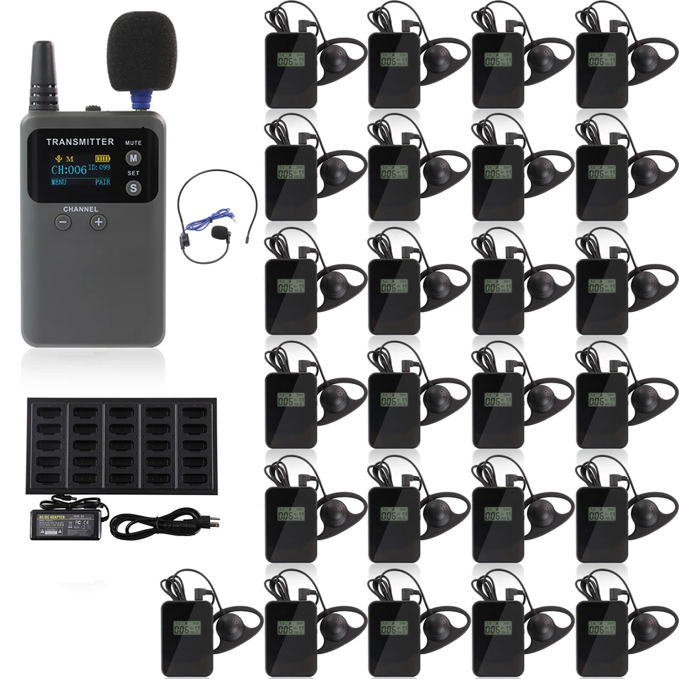 Sistema de guía turística inalámbrico 2.4G, transmisión de voz, 999 canales, sistema de audio portátil para iglesia