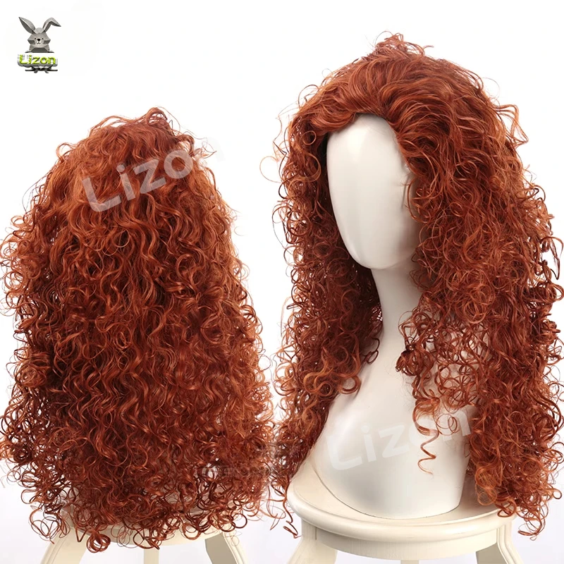 Movie Brave Princess Merida Cosplay Wig Mei lida Heat Resistant Long Orange Curly Synthetic Hair Wigs + Wig Cap