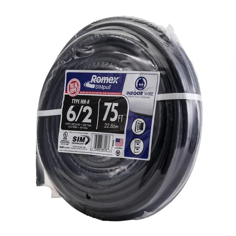 75 ft. 6/2 Stranded Romex SIMpull CU NM-B W/G Wire, Black