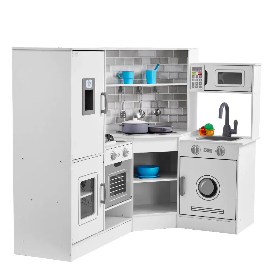 

Christmas Gift! Kitchen Playset Pretend Cooking Play Toy 24 Piece Accessories White