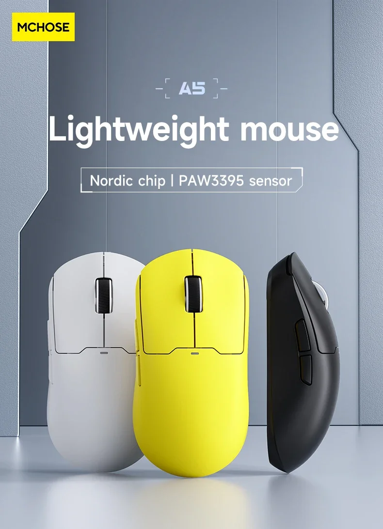 MCHOSE A5Ultra Low lantacy Wireless Mouse 26kDPI PAW3395 Optical Sensor Gaming Mouse 4KHz LightWeight E-Sports Gamer Accessories