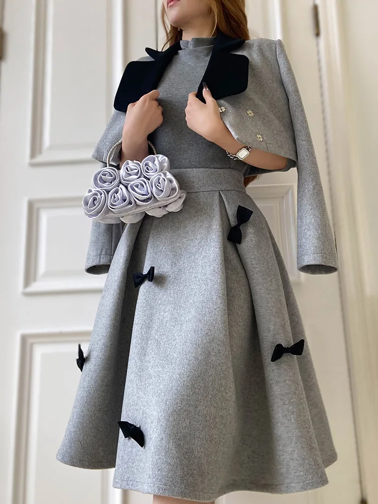 Dabuwawa 2 Piece Sets Bow Short Coat Luxury Women 2023 New Collection Slim Skirt Korean Reviews Many Clothes Suiting DM1DSE002