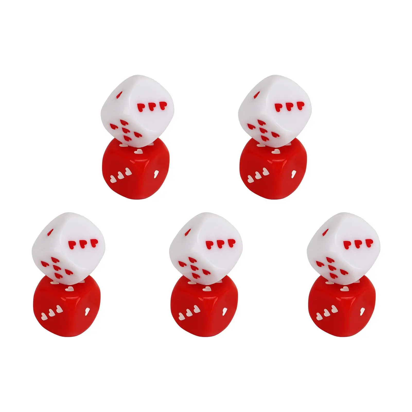 

Portable Heart Dice Set - 5 Pair Red White - Perfect for travelling & Parties