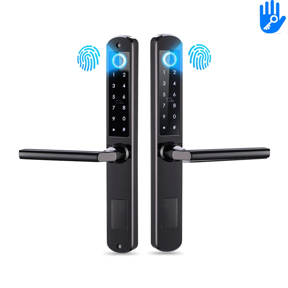 Double sides smart door lock Fingerprint Euro 85mm mortise ttlock card Pincode digital Door Lock for Grill UPVC Sliding Door