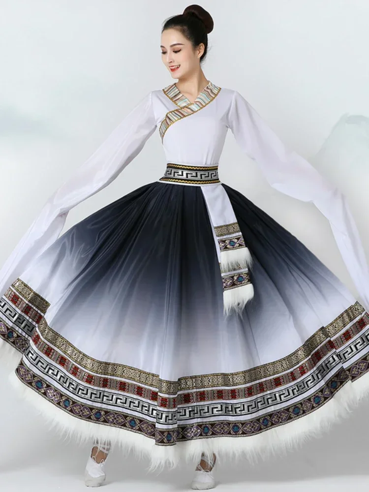 Mongolia Taniec tybetański Tradycyjna ludowa odzież etniczna Festiwal występów Tybetański strój Długie spódnice Sukienka do tańca narodowego
