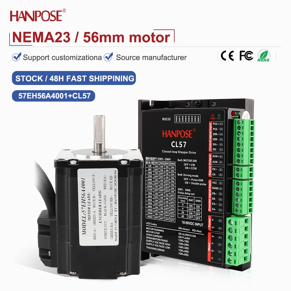 

Корпоративное считывание шагового двигателя с замкнутым контуром Модель NEMA23 57EH56A4001-CL57drive 4.0A 2.0V без потери шага, стабильное управление