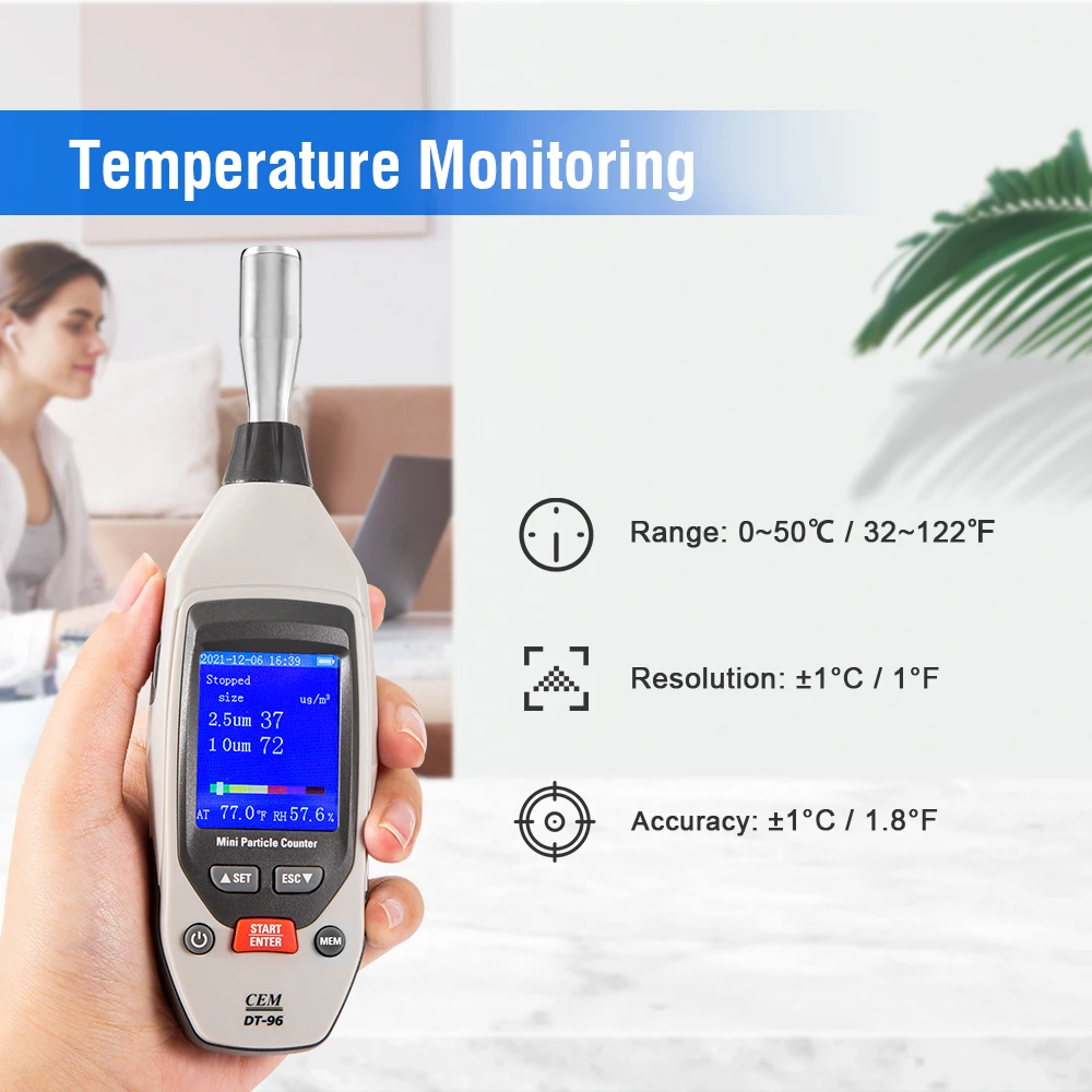 CEM DT-96 PM2.5, PM10 um Handled Professional Portable Airborne Laser Particle Counter Detector for clean room Gas particles