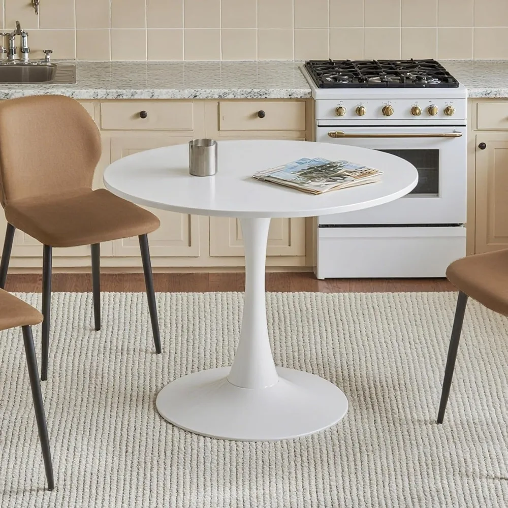 طاولة طعام حديثة على طراز توليب 31.5 من منتصف القرن مع سطح طاولة سميك وقاعدة معدنية لبيسترو المطبخ