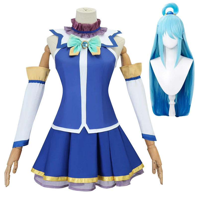 Aqua Cosplay Konosuba bendición de Dios en este maravilloso mundo Cosplay disfraz peluca mujeres Anime cómic fiesta trajes de juego de rol