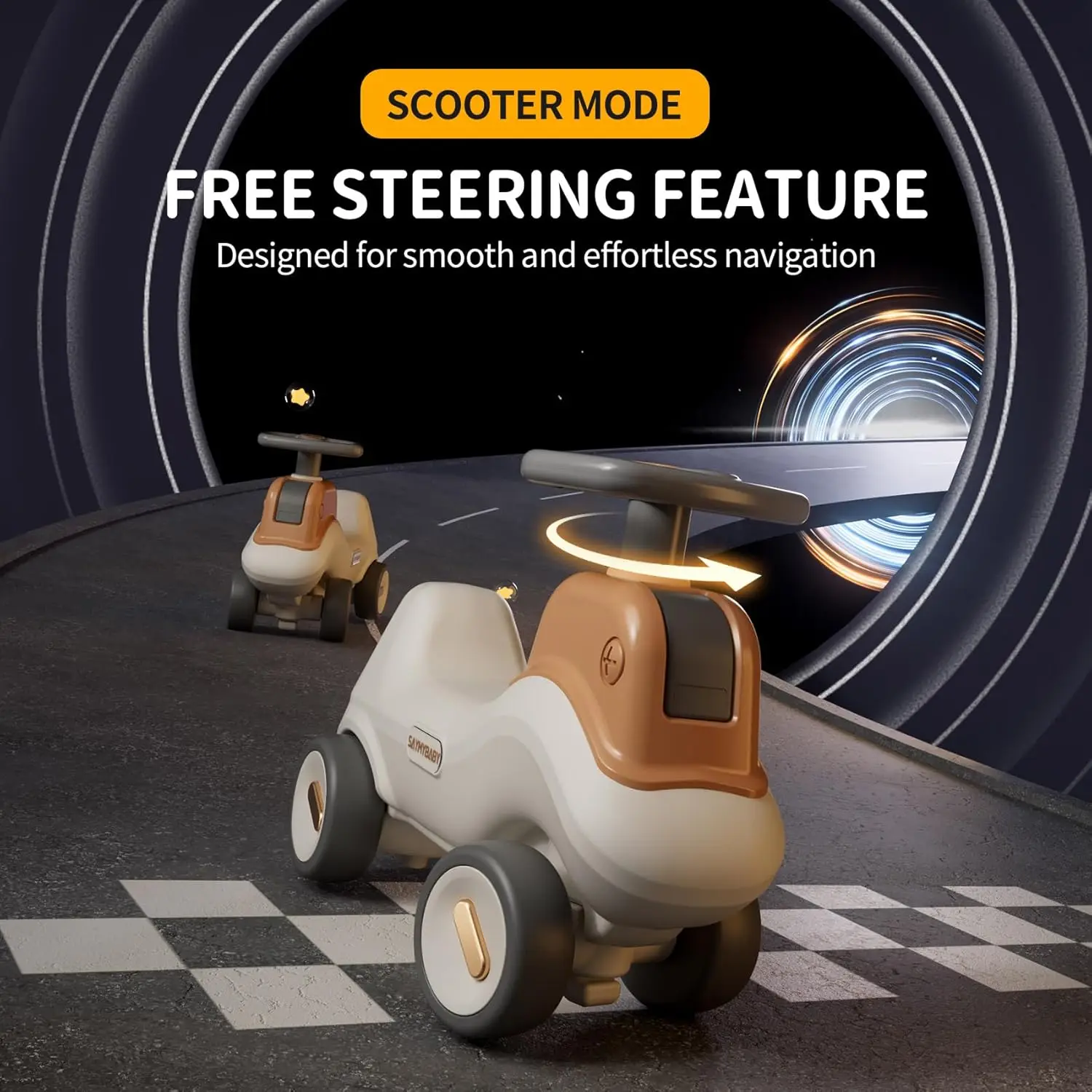 4-w-1 koparka Rocker n Ride, rowerek biegowy dziecięcy do jazdy z odczepianym Balance Board, fotel bujany dla malucha, ruchomym ramieniem,