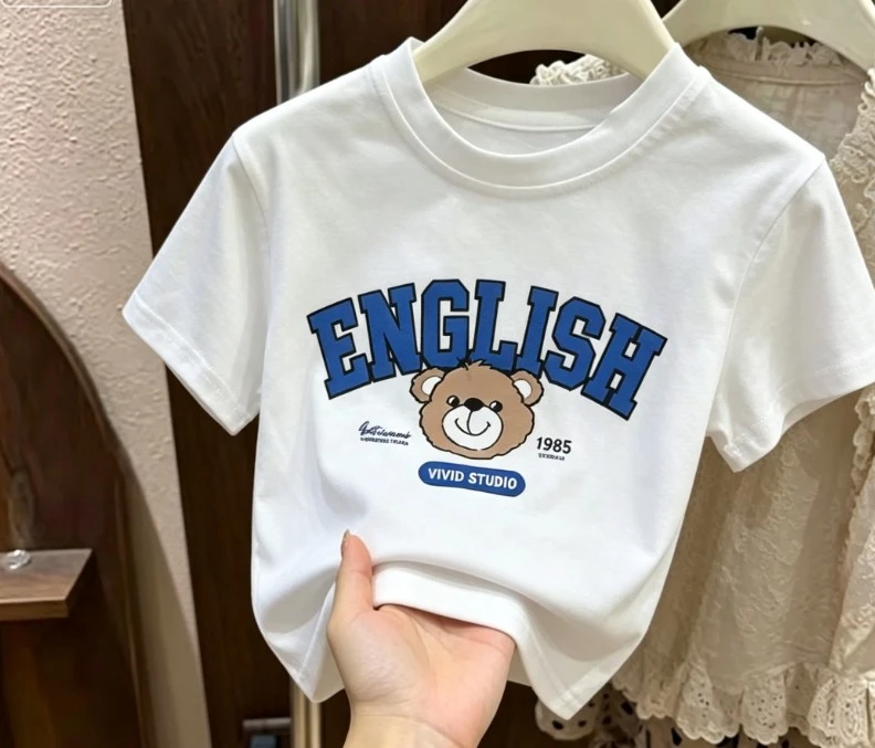 Toddler Bear Graphic T Shirts Suitable For Children 9 Months To 6 Years Old Short Sleeve Summer Tops Children Costume Baby Tops