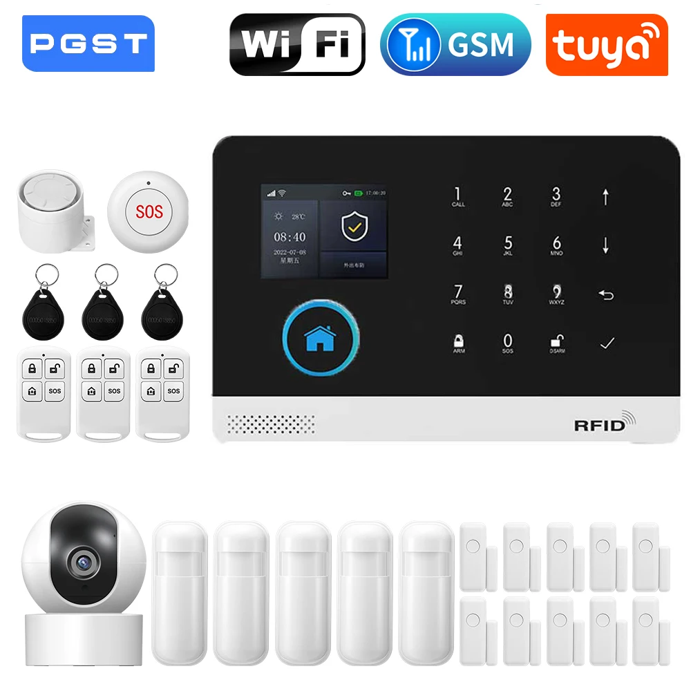 

PGST Home Security Alarm System WiFi Wireless Alexa Compatible Smart Life App Control DIY Burglar Intruder Alarm Kit