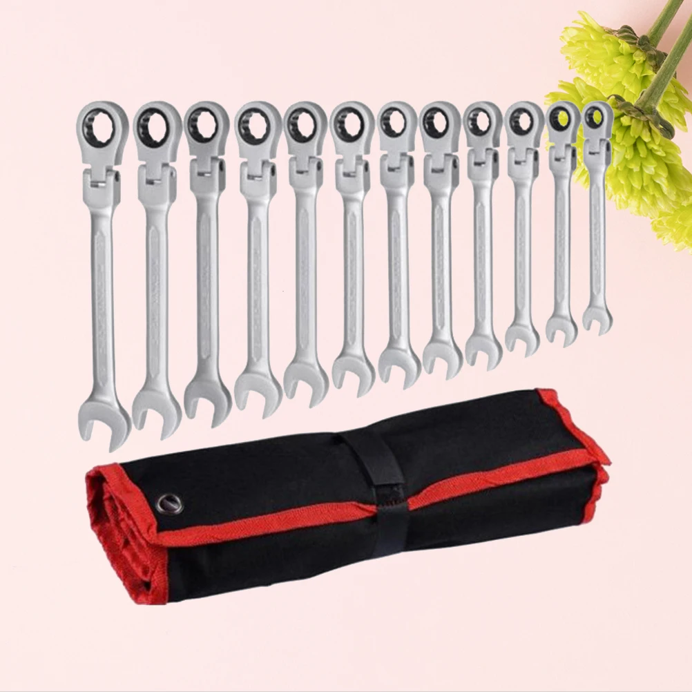 

12pcs Ratchet Wrench Set Durable Vanadium Finish Slim Handy Versatile DIY Car Repair Tool Kit Blow Moulded Case Long Service