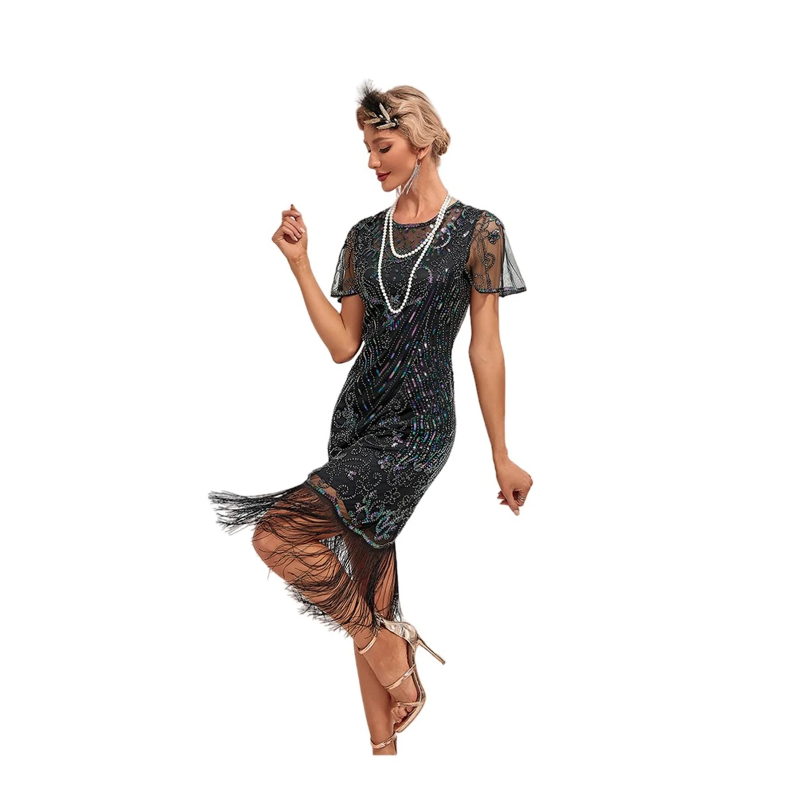 فستان نسائي 1920s فستان مطرز بتصميم عتيق مع حاشية شرابة فستان سهرة مثير للحفلات مع إكسسوار فستان ترتر أنيق #2