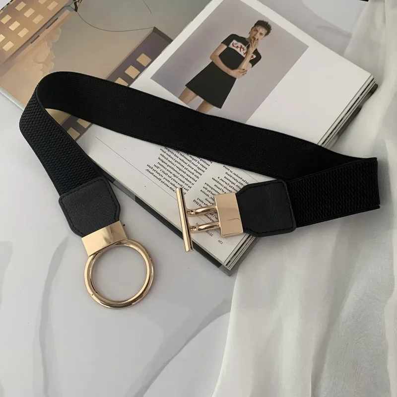 Newest Gold Chain Belts for Women Waist Elastic Dress Belt Stretch Cummerbunds Long Easy Ceinture Femme Waistband Black Cintos