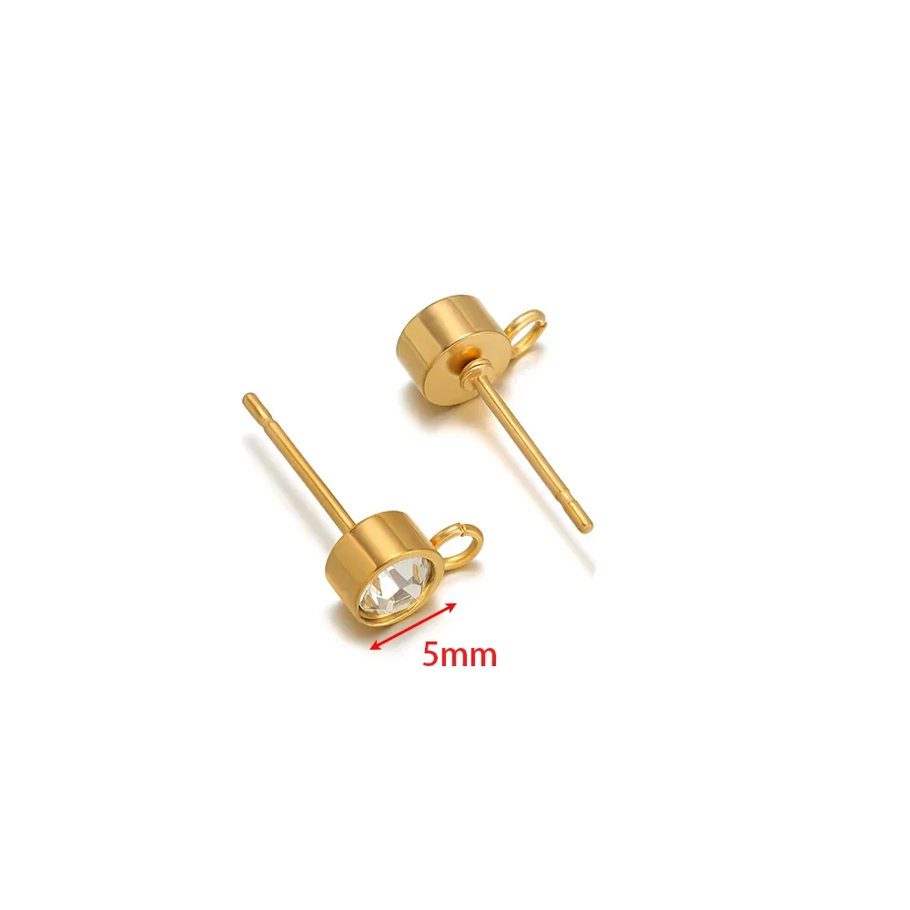 20 Stück Edelstahl Gold Farbe Zirkon Ohrstecker Post mit Haken für DIY Ohrringherstellung Schmuckzubehör Großhandel 3/4/5/6 mm