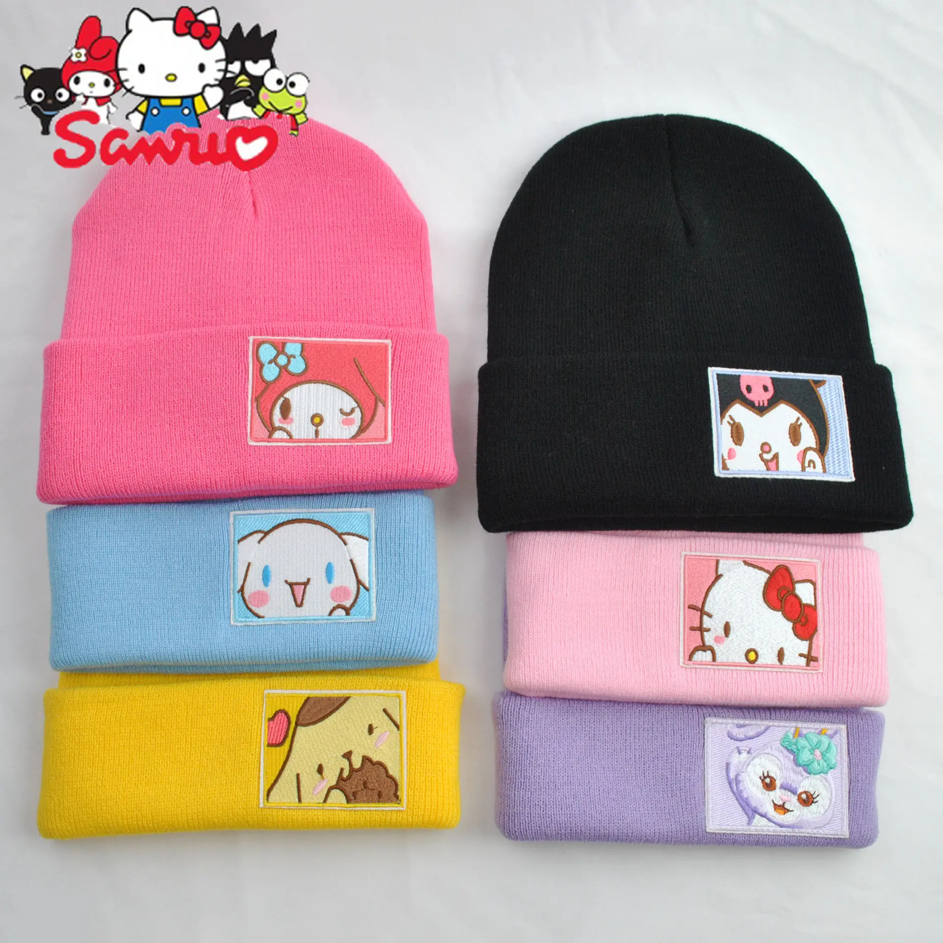 Sanrio Kuromi Hello Kitty Winter Hat Melody Cinnamoroll Pochacco Japanese Beanie Outdoor Warm Knit Women Vintage Wrap Female