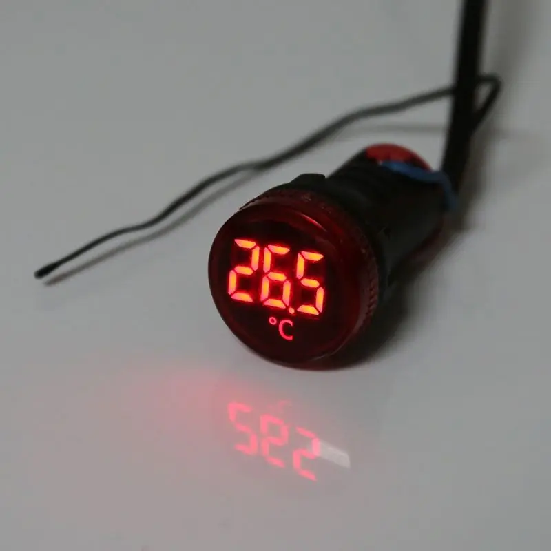 22mm -20-199 Celsius LED Digital Thermometer Indicator AC 50-380V Round Temperature Meter Detector Sensor For Cars Truck