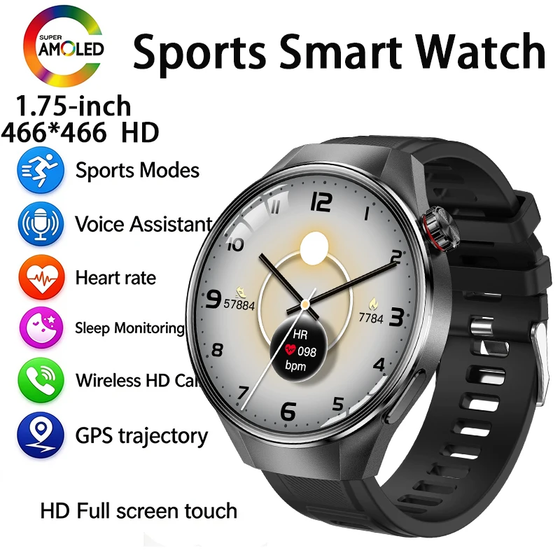 Men Business Outdoor Smartwatch 1.75" Round Display Bluetooth Call Health Monitoring Multi Sports Mode Waterproof Smart Watch