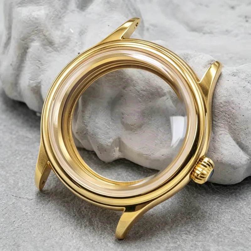 38mm Gold Polished Classical Watch Case Domed Crystal Stainless Steel Mod Housing For NH34 NH35 NH36 NH38 Movements